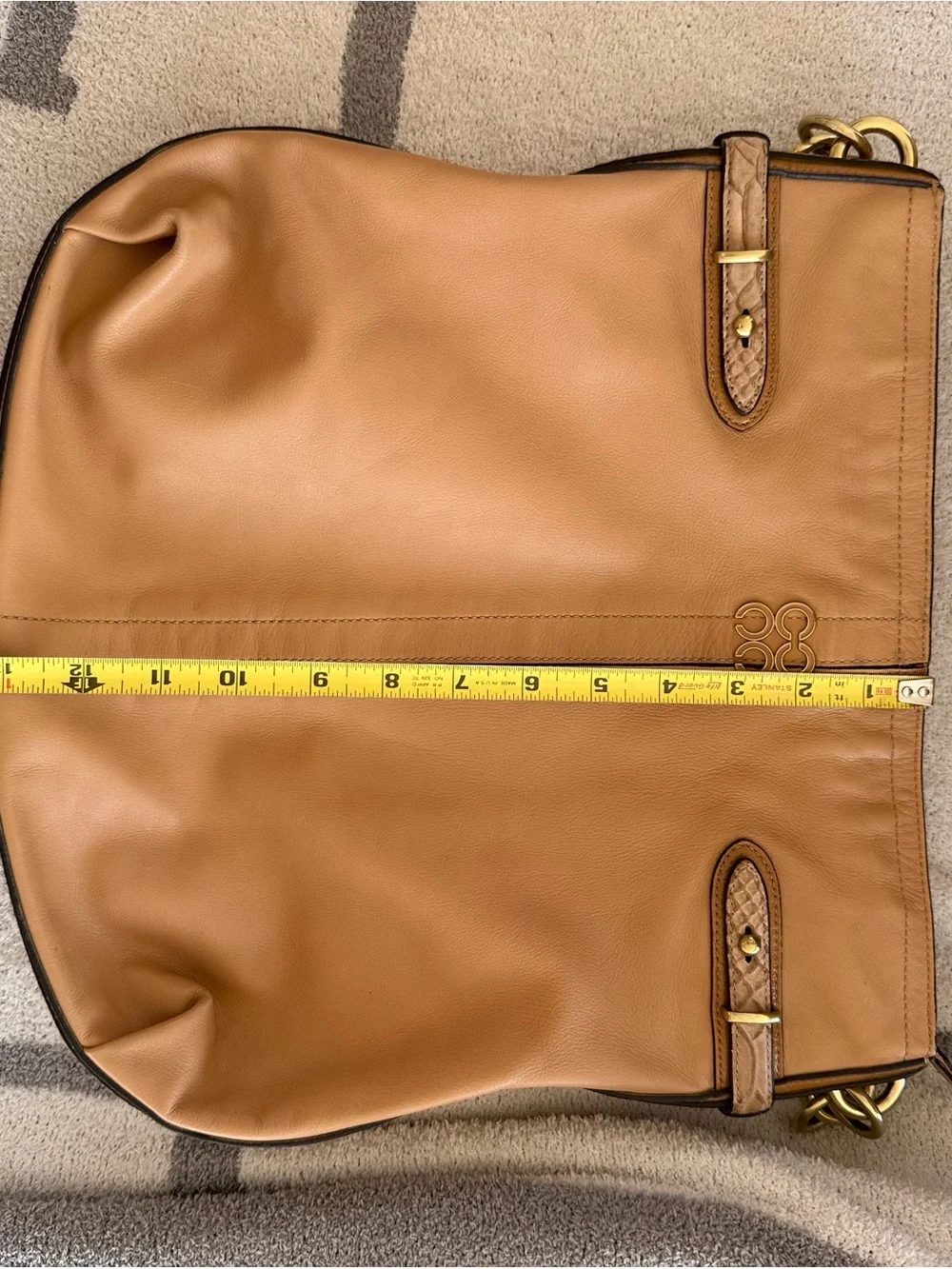 Coach Tan Leather Hobo Bag with Gold-Tone Hardware
